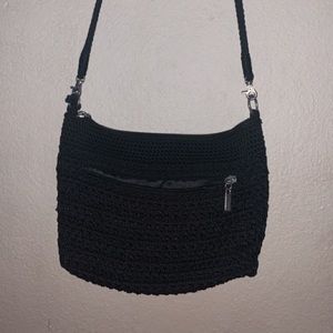 the SAK black crochet bag